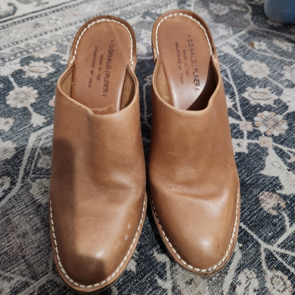 Donald J. Pliner Chestnut Leather Slip-On Clogs